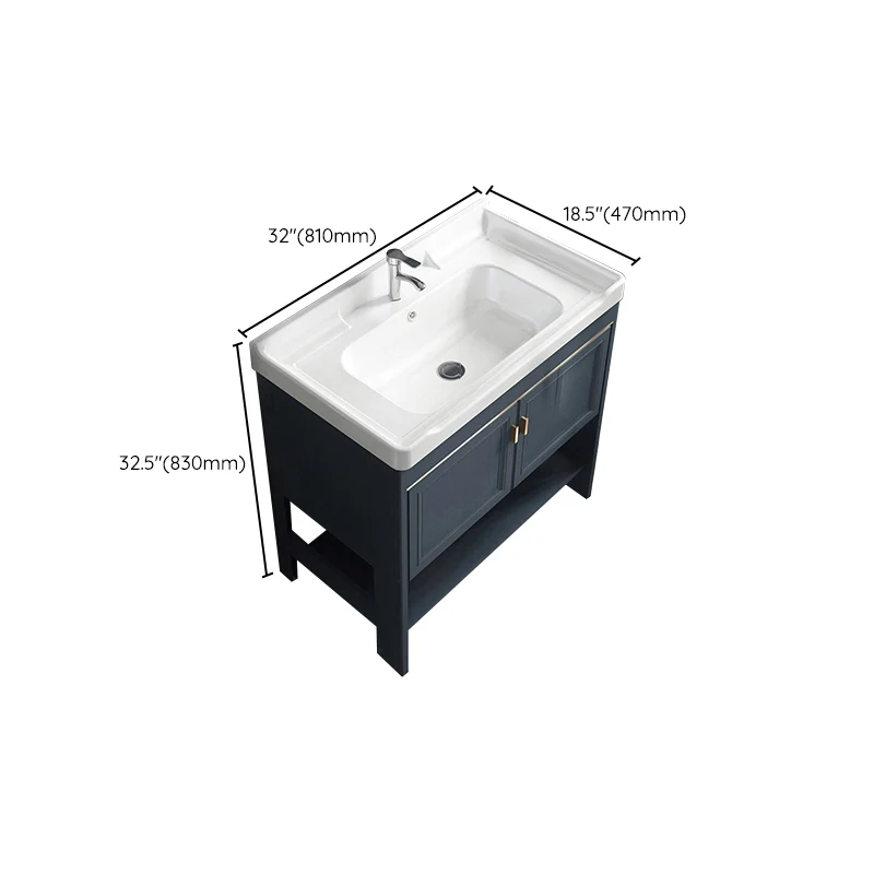 Tocador de baño con base metálica independiente, tocador moderno con lavabo azul único Clearhalo
