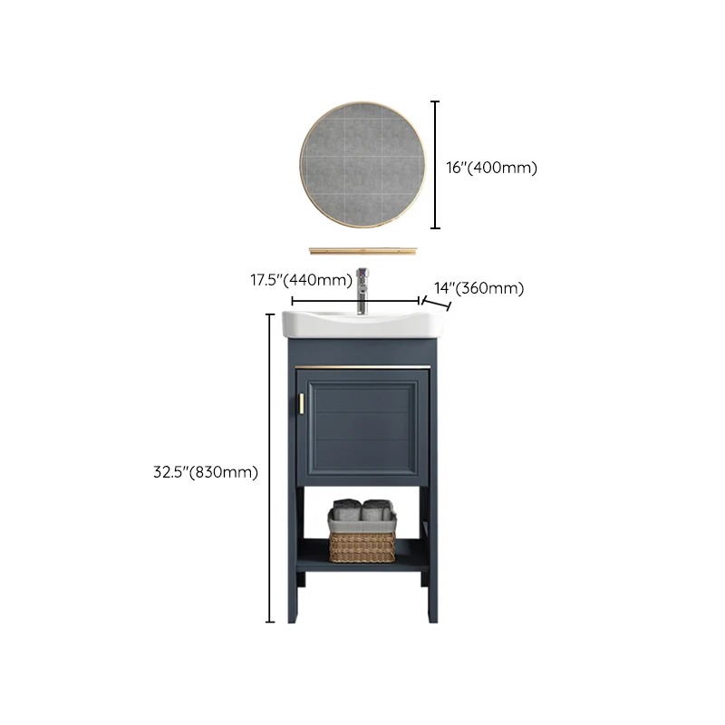 Tocador de baño con base metálica independiente, tocador moderno con lavabo azul único Clearhalo