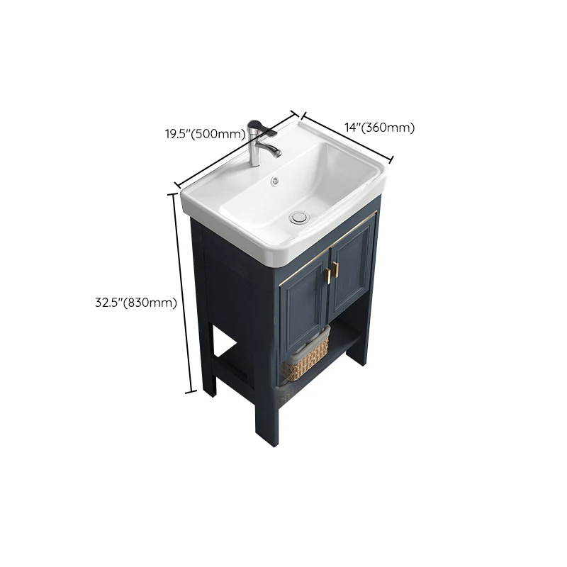 Tocador de baño con base metálica independiente, tocador moderno con lavabo azul único Clearhalo