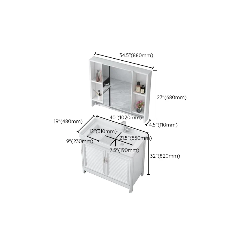 Tocador de baño con cajones, espejo, grifo, lavabo de cerámica individual Clearhalo