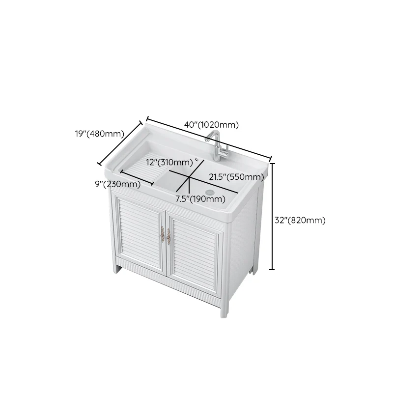 Tocador de baño con cajones, espejo, grifo, lavabo de cerámica individual Clearhalo