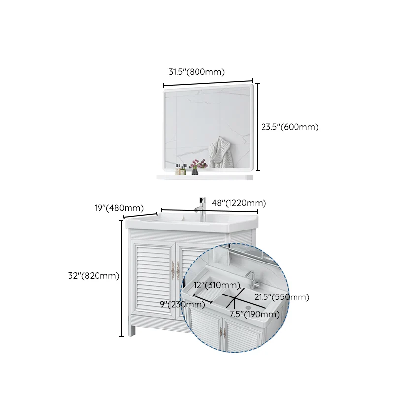 Tocador de baño con cajones, espejo, grifo, lavabo de cerámica individual Clearhalo