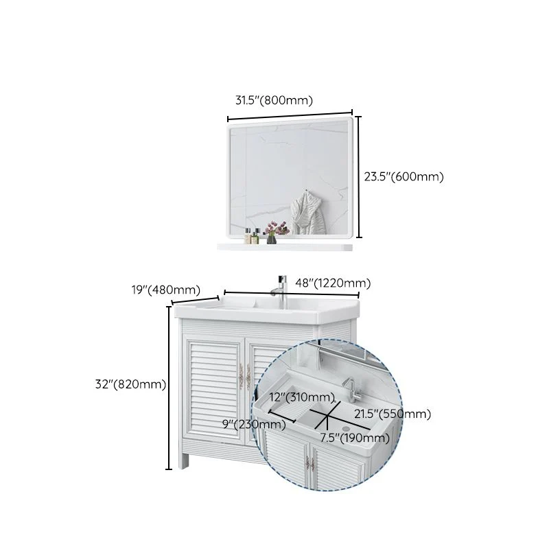 Tocador de baño con cajones, espejo, grifo, lavabo de cerámica individual Clearhalo