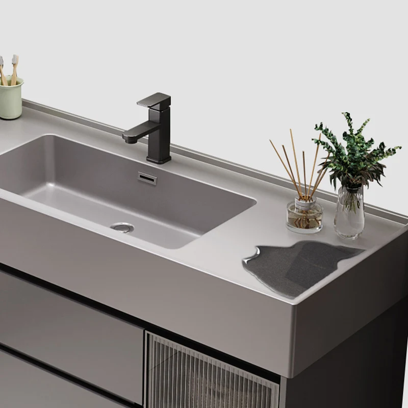 Tocador de baño con desbordamiento, espejo de piedra, lavabo individual impermeable para montaje en pared con 2 cajones Cl...