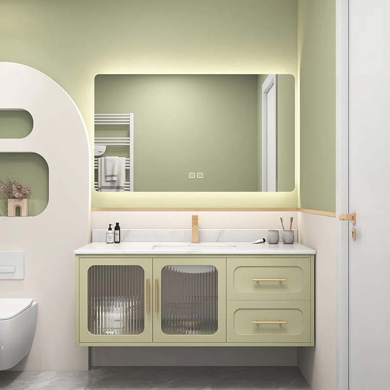 Tocador de baño con lavabo doble, 2 cajones, montaje en pared, juego de tocador rectangular con espejo Clearhalo