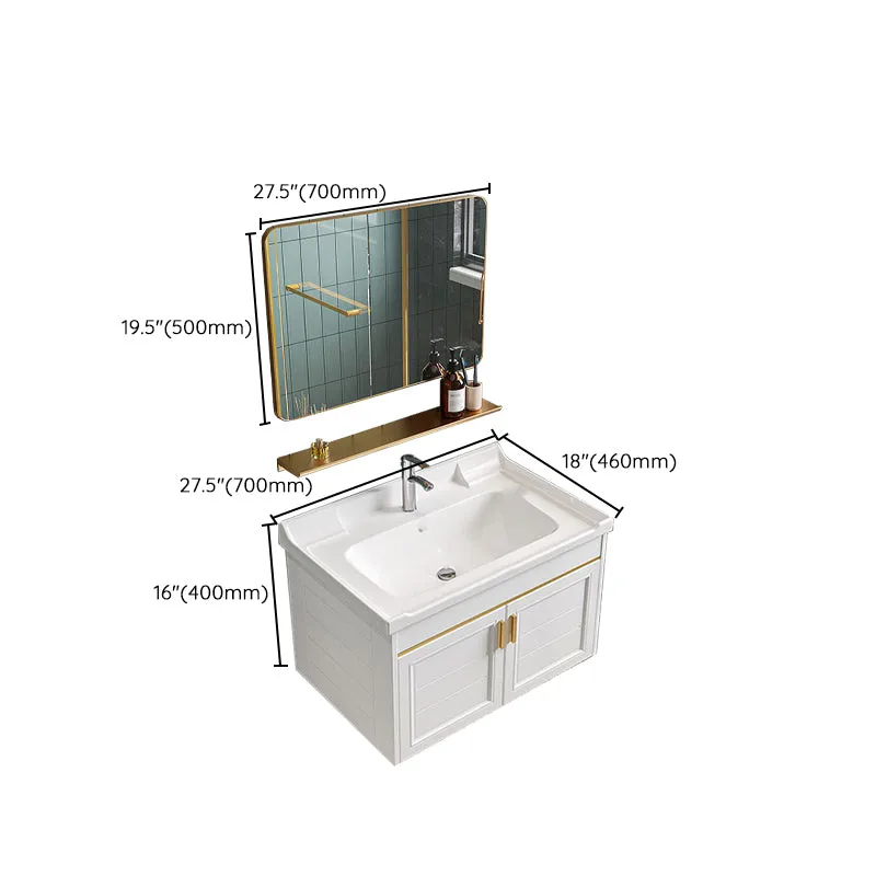 Tocador de baño con lavabo individual Glam, montaje en pared, tocador con lavabo con base de metal blanco Clearhalo