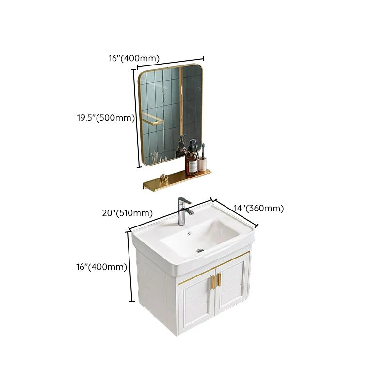 Tocador de baño con lavabo individual Glam, montaje en pared, tocador con lavabo con base de metal blanco Clearhalo
