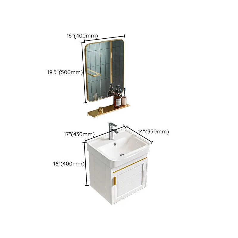 Tocador de baño con lavabo individual Glam, montaje en pared, tocador con lavabo con base de metal blanco Clearhalo