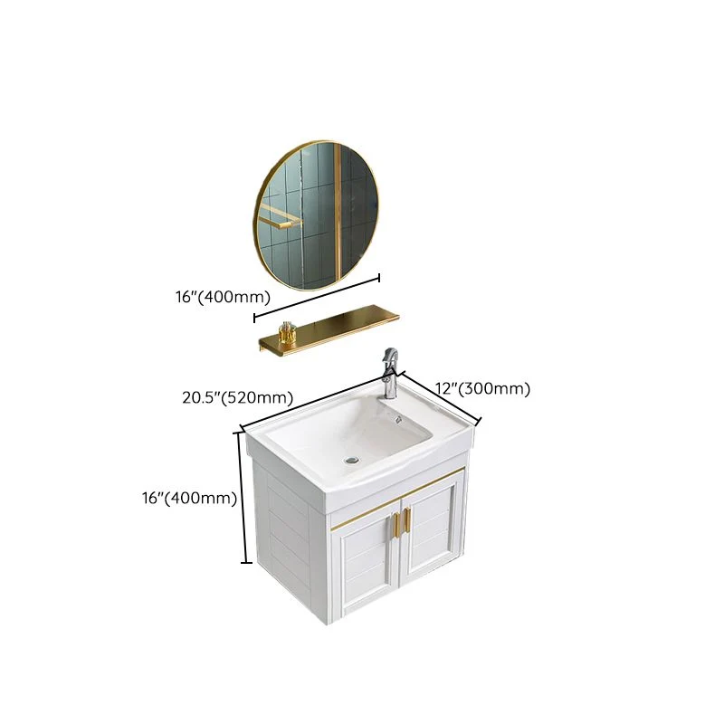 Tocador de baño con lavabo individual Glam, montaje en pared, tocador con lavabo con base de metal blanco Clearhalo