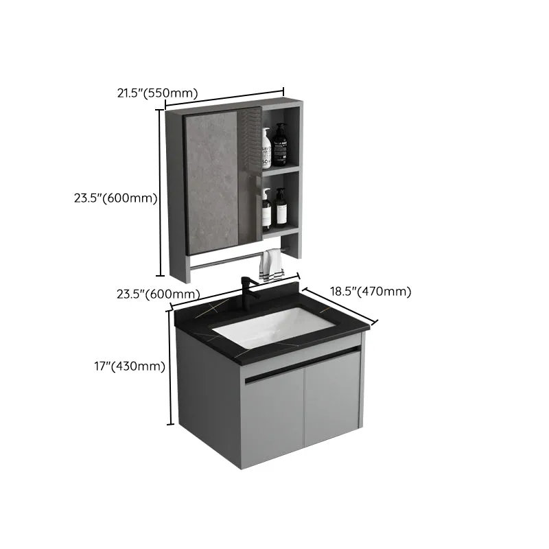 Tocador de baño con lavabo individual, marco de metal moderno, juego de tocador rectangular gris Clearhalo