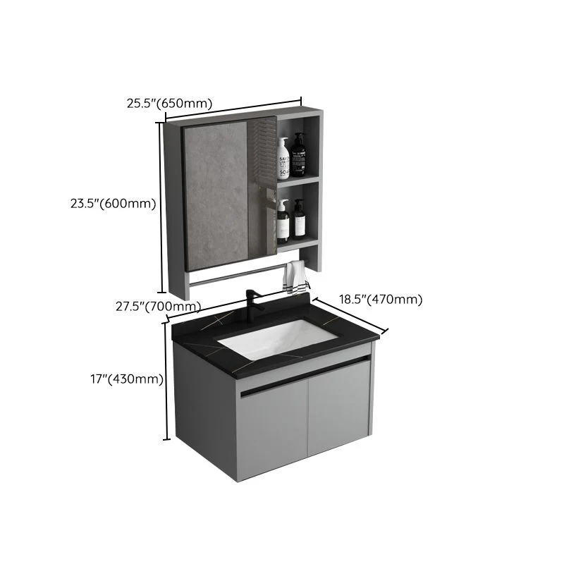 Tocador de baño con lavabo individual, marco de metal moderno, juego de tocador rectangular gris Clearhalo