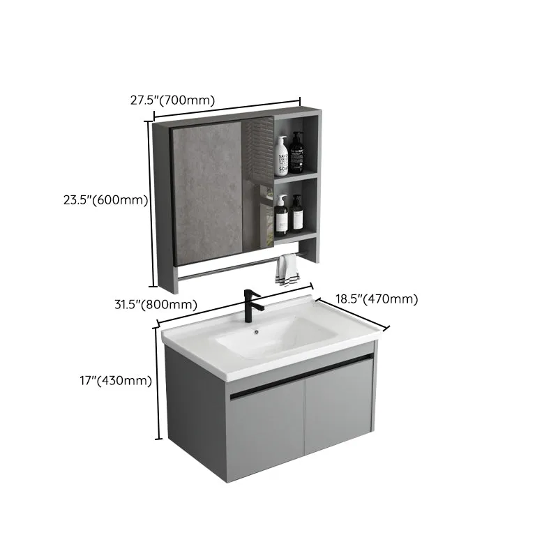 Tocador de baño con lavabo individual, marco de metal moderno, juego de tocador rectangular gris Clearhalo