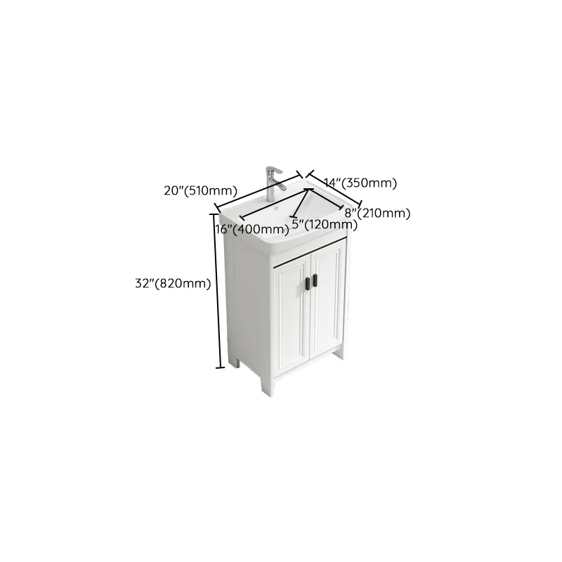 Tocador de baño con lavabo individual, marco de metal blanco, tocador de baño independiente con puerta Clearhalo
