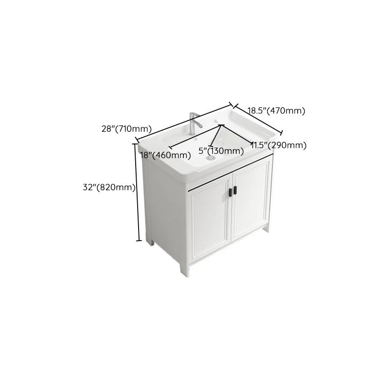 Tocador de baño con lavabo individual, marco de metal blanco, tocador de baño independiente con puerta Clearhalo