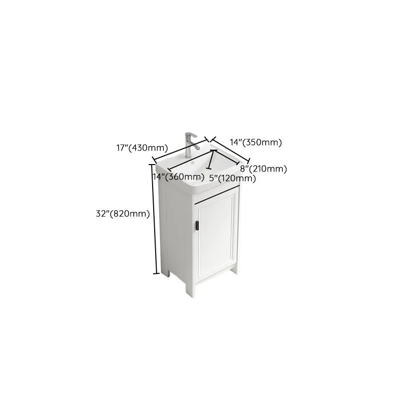 Tocador de baño con lavabo individual, marco de metal blanco, tocador de baño independiente con puerta Clearhalo