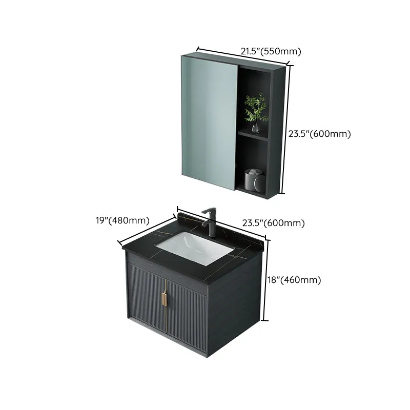 Tocador de baño con lavabo individual, moderno juego de tocador de pared de cerámica gris oscuro Clearhalo