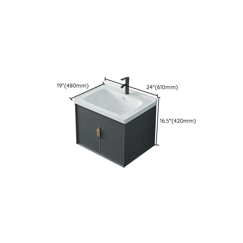 Tocador de baño con lavabo individual, moderno juego de tocador de pared de cerámica gris oscuro Clearhalo