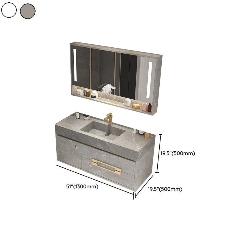 Tocador de baño con lavabo individual, montaje en pared, 2 cajones, piedra rectangular con espejo Clearhalo