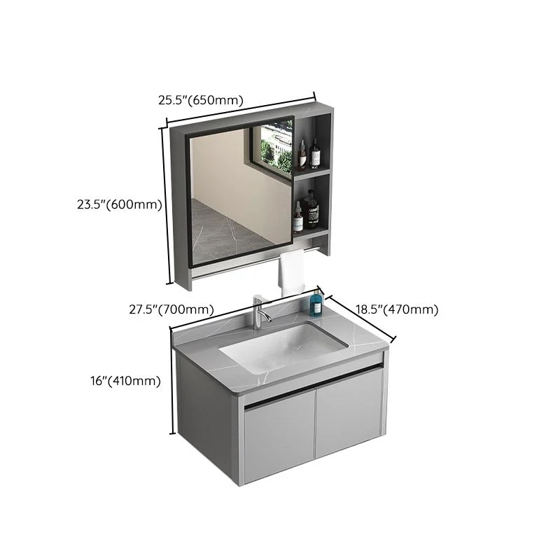 Tocador de baño con lavabo individual Tocador de baño rectangular gris moderno Clearhalo