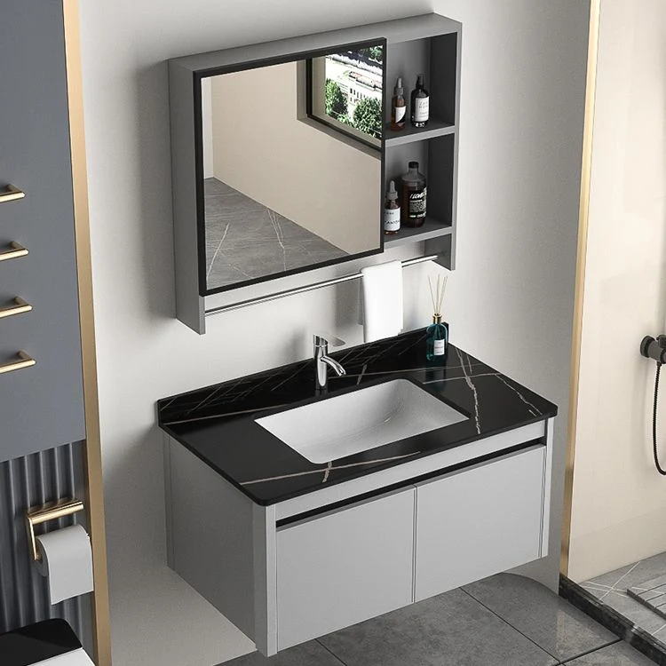 Tocador de baño con lavabo individual Tocador de baño rectangular gris moderno Clearhalo
