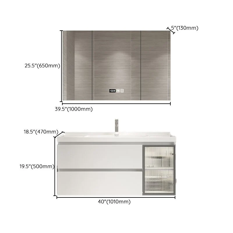 Tocador de baño con marco de madera, puerta, espejo de lavabo individual montado en la pared, tocador blanco rectangular C...