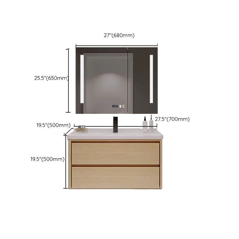 Tocador de baño con marco de madera, rectangular, 2 cajones, lavabo individual montado en la pared con puerta Clearhalo