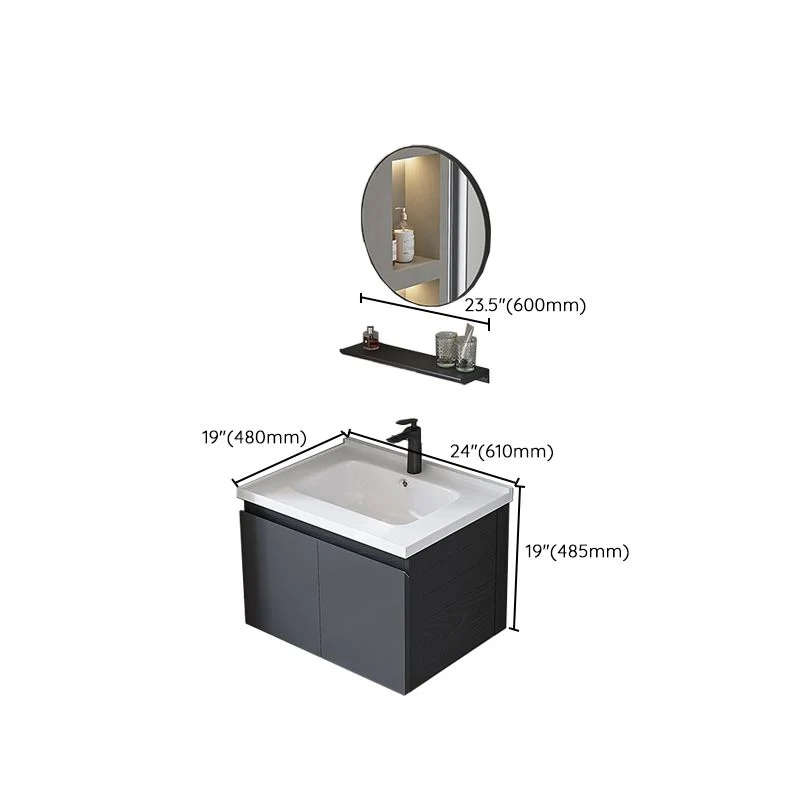 Tocador de baño con montaje en pared, moderno juego de tocador con lavabo individual y marco de metal gris Clearhalo