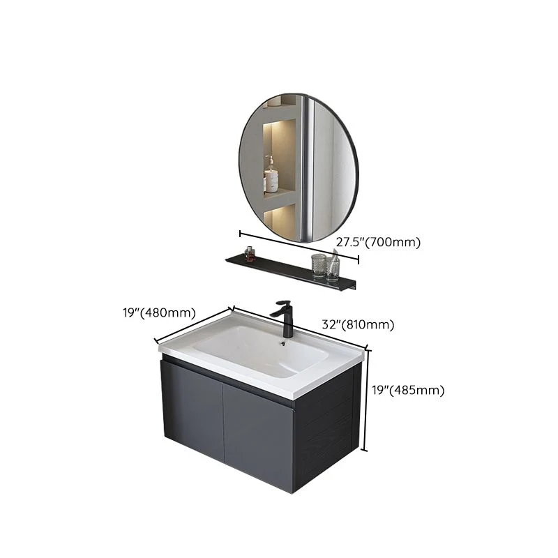 Tocador de baño con montaje en pared, moderno juego de tocador con lavabo individual y marco de metal gris Clearhalo