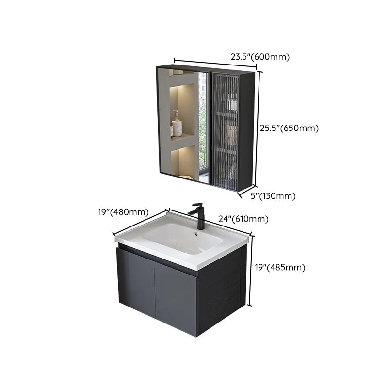 Tocador de baño con montaje en pared, moderno juego de tocador con lavabo individual y marco de metal gris Clearhalo