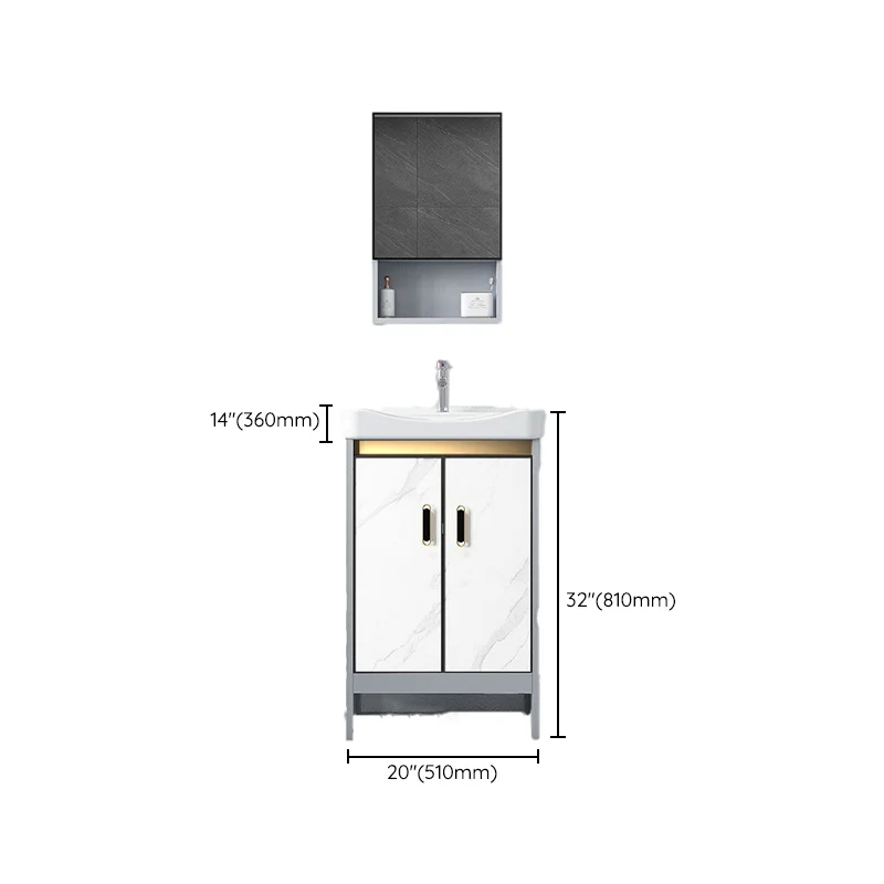 Tocador de baño con tapa de cerámica, lavabo individual rectangular blanco, juego de tocador con espejo independiente Clea...