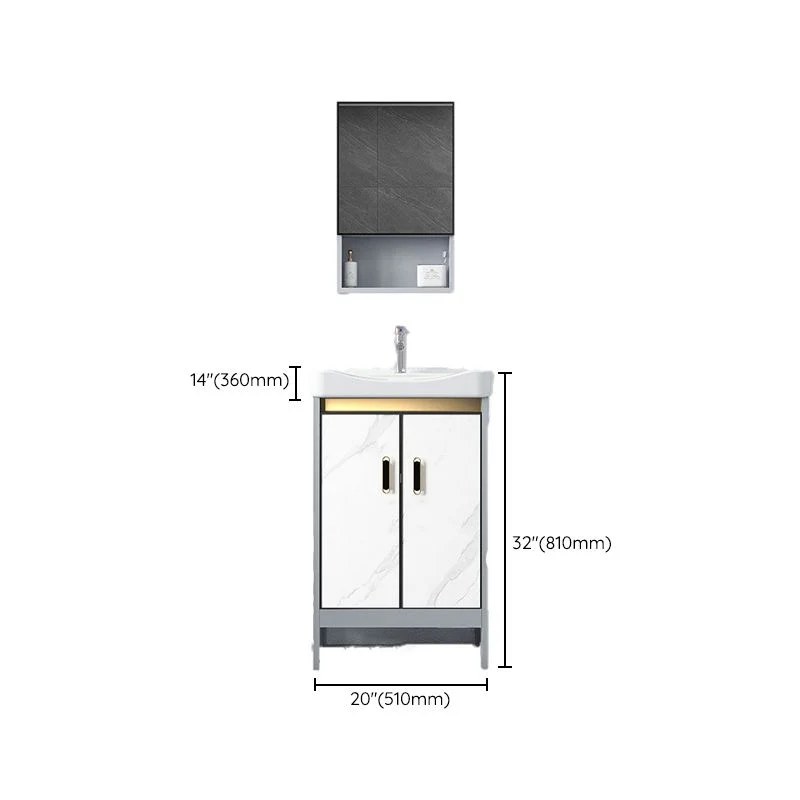 Tocador de baño con tapa de cerámica, lavabo individual rectangular blanco, juego de tocador con espejo independiente Clea...