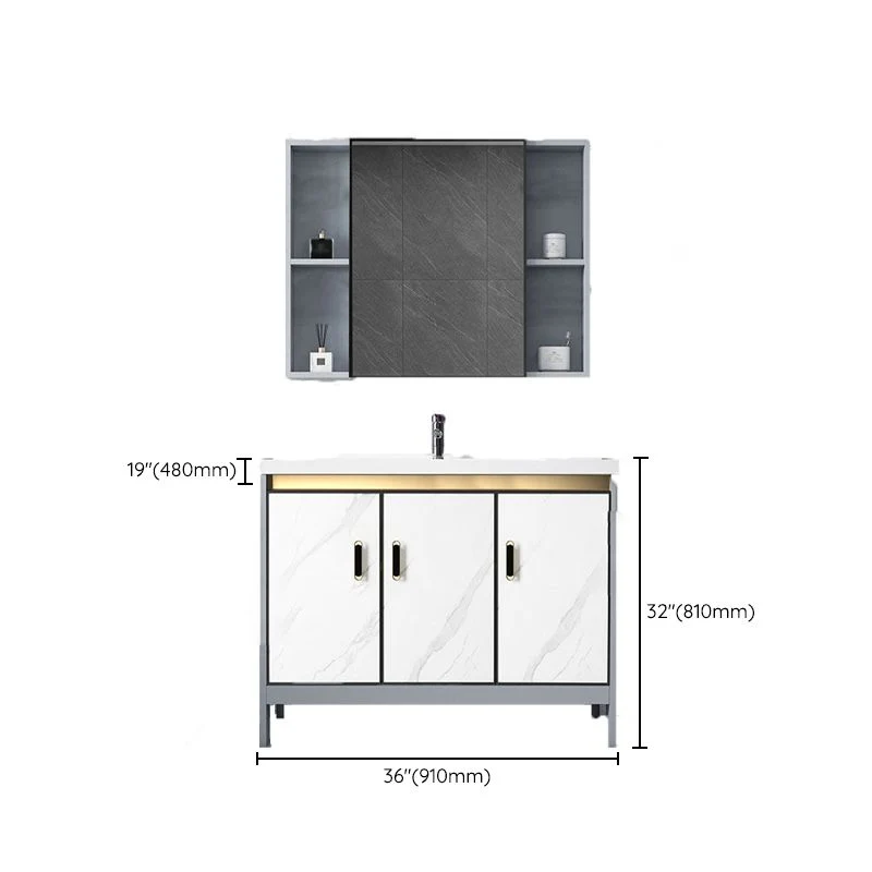 Tocador de baño con tapa de cerámica, lavabo individual rectangular blanco, juego de tocador con espejo independiente Clea...