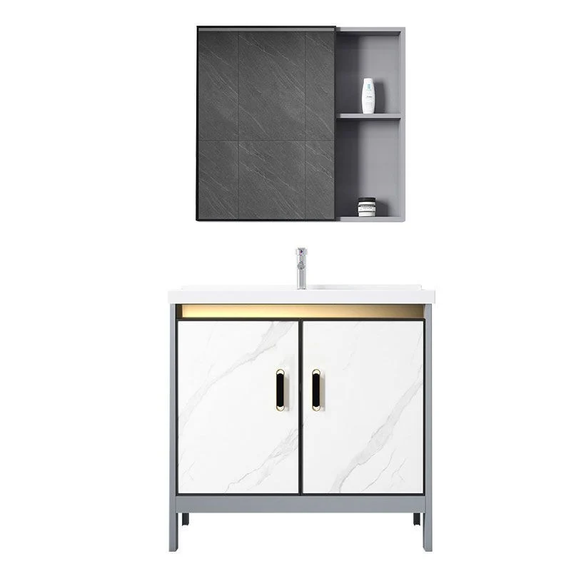 Tocador de baño con tapa de cerámica, lavabo individual rectangular blanco, juego de tocador con espejo independiente Clea...