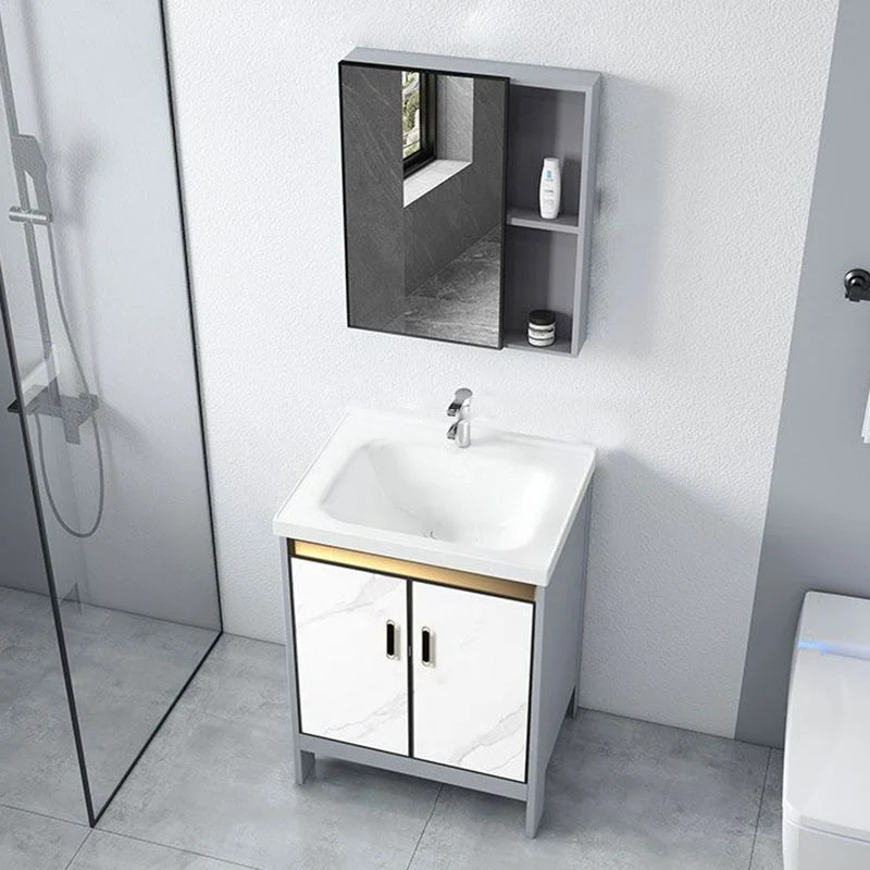 Tocador de baño con tapa de cerámica, lavabo individual rectangular blanco, juego de tocador con espejo independiente Clea...