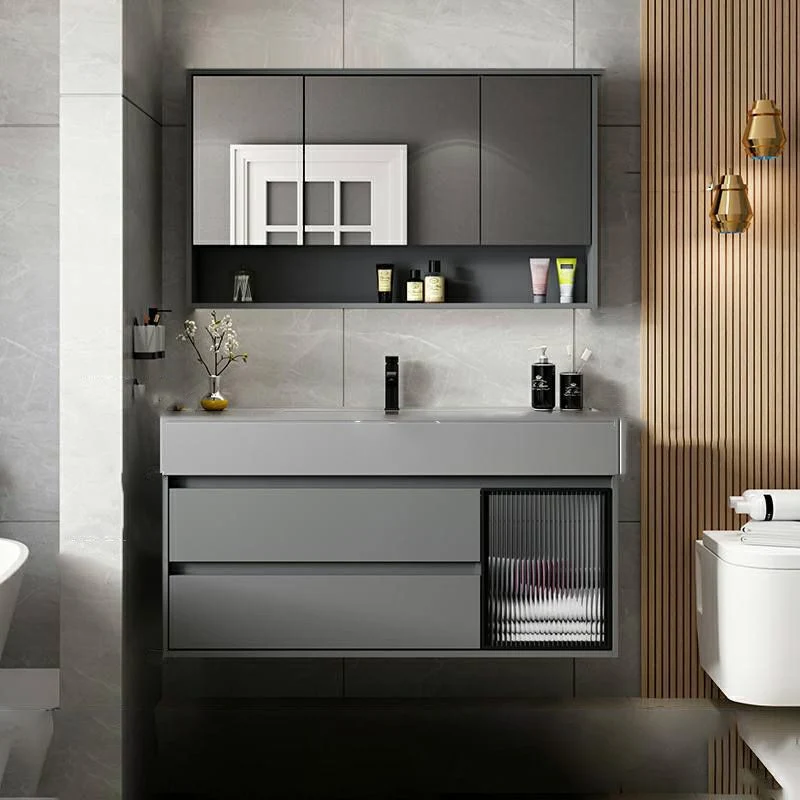 Tocador de baño contemporáneo, lavabo individual montado en la pared con puerta de cierre suave Clearhalo