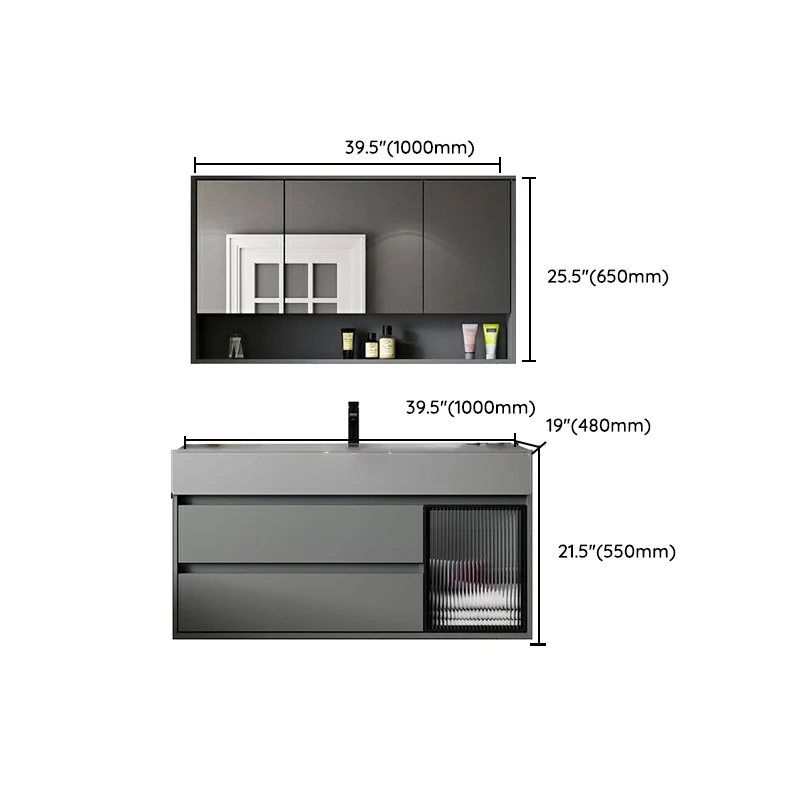 Tocador de baño contemporáneo, lavabo individual montado en la pared con puerta de cierre suave Clearhalo