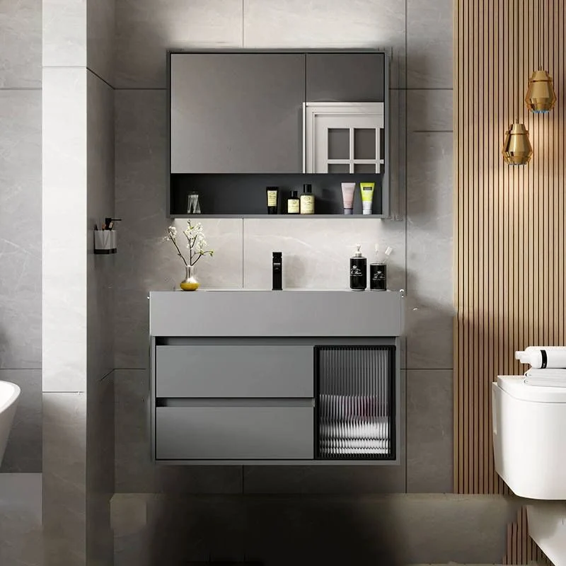 Tocador de baño contemporáneo, lavabo individual montado en la pared con puerta de cierre suave Clearhalo