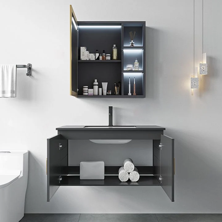 Tocador de baño de estilo moderno, montaje en pared, tocador de baño resistente la suciedad con grifo Clearhalo