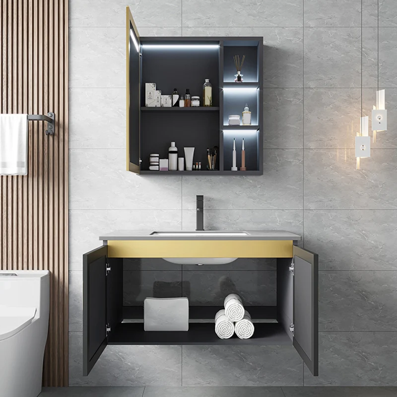 Tocador de baño de estilo moderno, resistente la suciedad, montaje en pared, tocador de baño con grifo Clearhalo