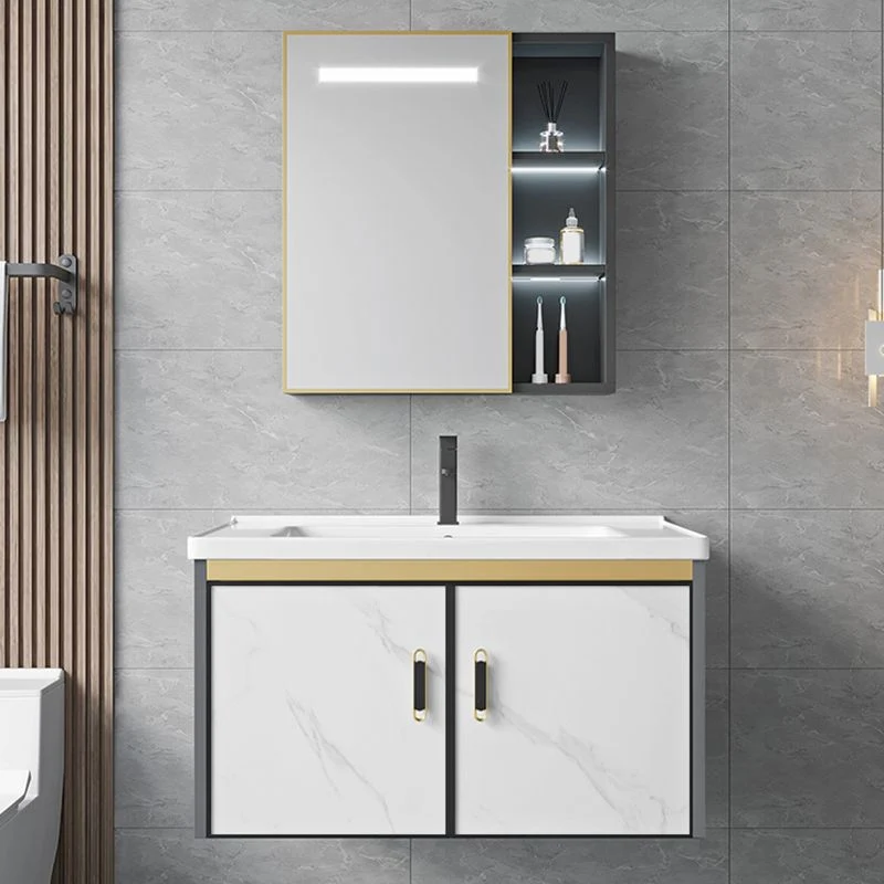 Tocador de baño de estilo moderno, resistente la suciedad, montaje en pared, tocador de baño con grifo Clearhalo