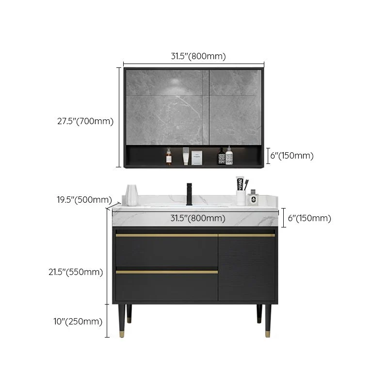 Tocador de baño Glam, marco de madera, cajones independientes con cierre suave, tocador con espejo rectangular Clearhalo