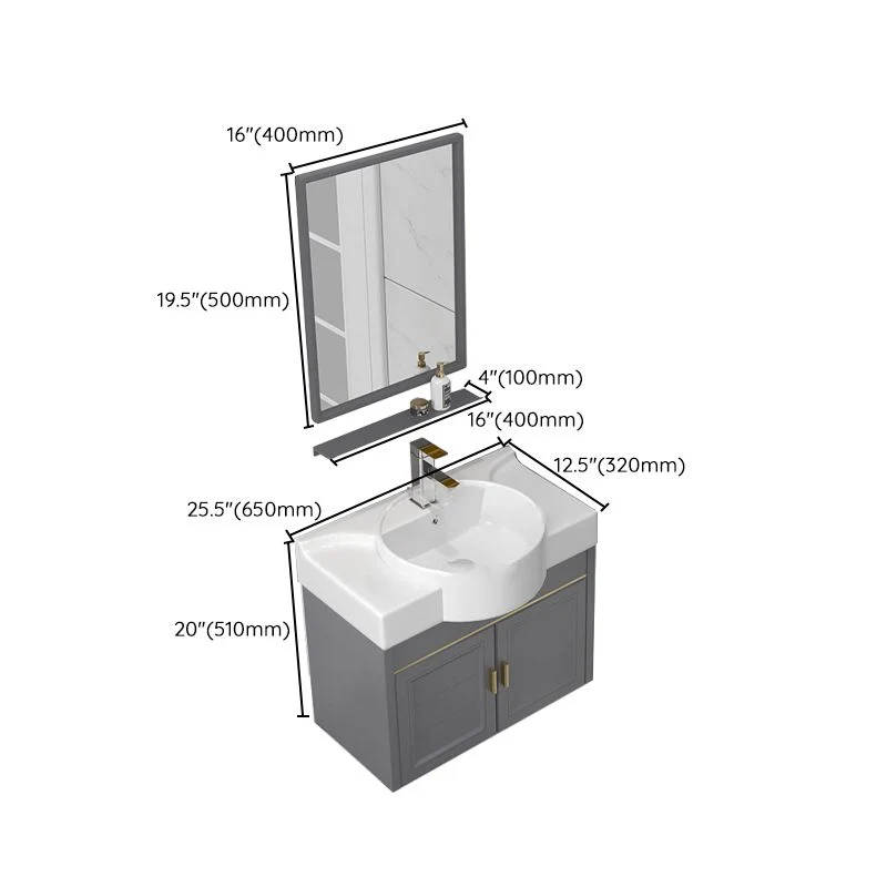 Tocador de baño Glam para montaje en pared, marco de metal, lavabo individual, juego de tocador gris Clearhalo