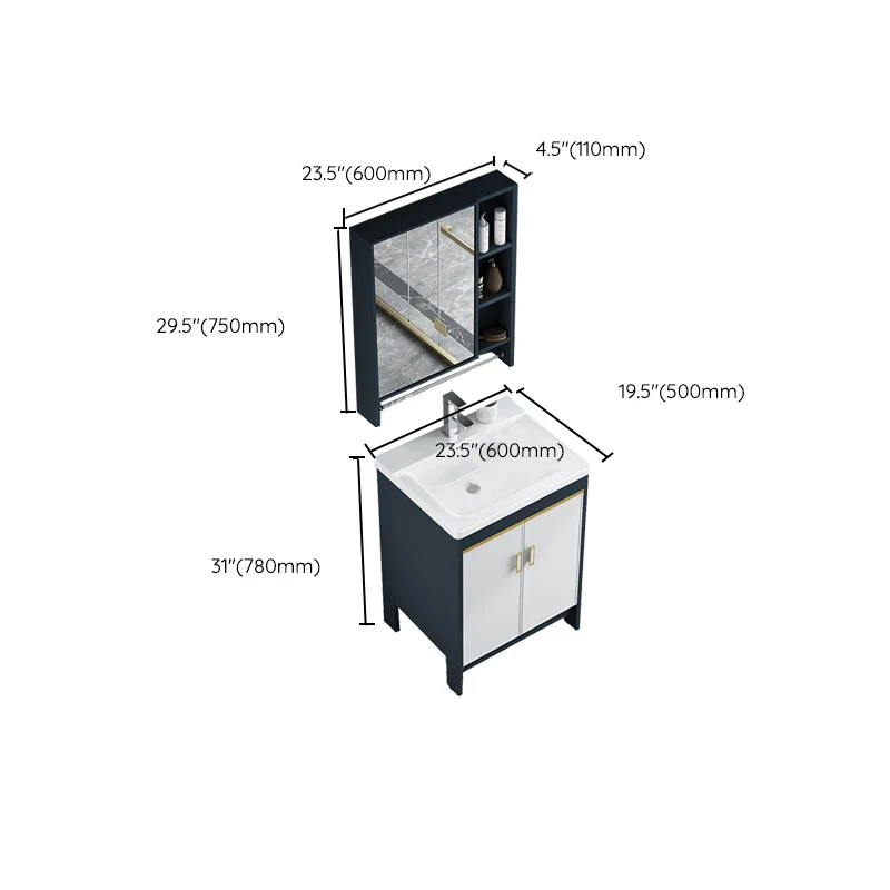 Tocador de baño Glam Tocador de baño rectangular con tapa de cerámica individual Clearhalo