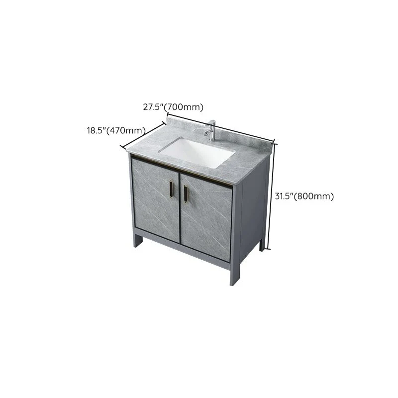 Tocador de baño gris con marco de metal, lavabo individual independiente, tocador rectangular con puertas Clearhalo
