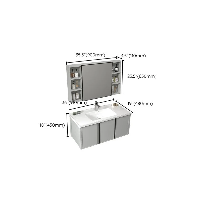 Tocador de baño gris moderno con marco de metal, tocador rectangular individual para lavabo de montaje en pared Clearhalo
