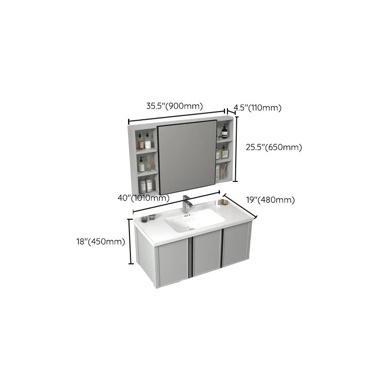 Tocador de baño gris moderno con marco de metal, tocador rectangular individual para lavabo de montaje en pared Clearhalo