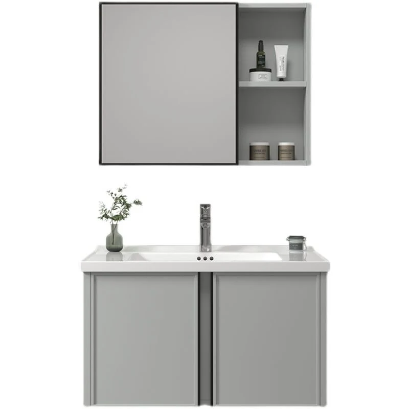 Tocador de baño gris moderno con marco de metal, tocador rectangular individual para lavabo de montaje en pared Clearhalo