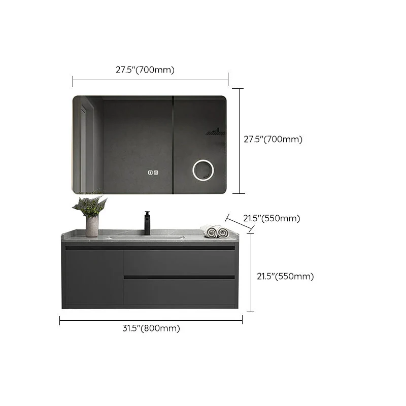 Tocador de baño gris moderno de montaje en pared con lavabo de grifo de espejo para baño Clearhalo