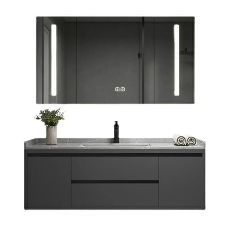 Tocador de baño gris moderno de montaje en pared con lavabo de grifo de espejo para baño Clearhalo