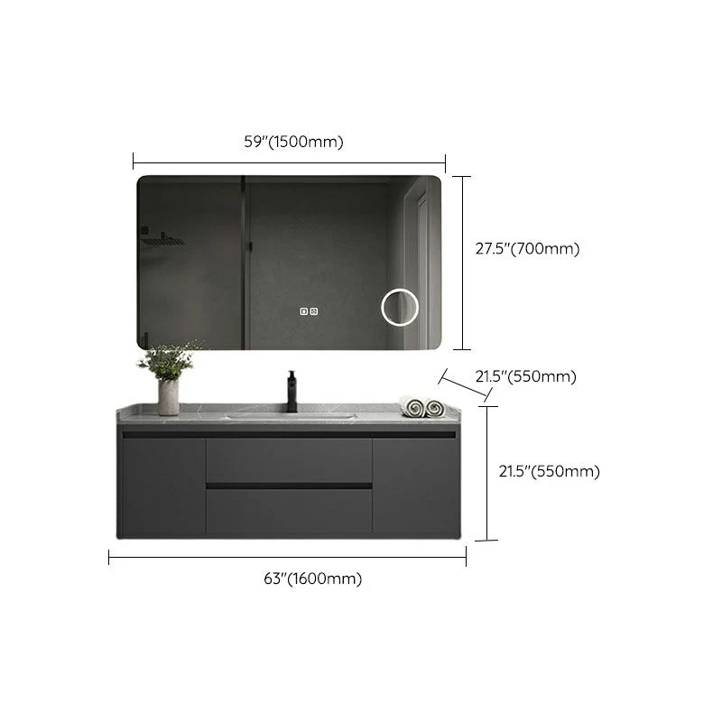 Tocador de baño gris moderno de montaje en pared con lavabo de grifo de espejo para baño Clearhalo